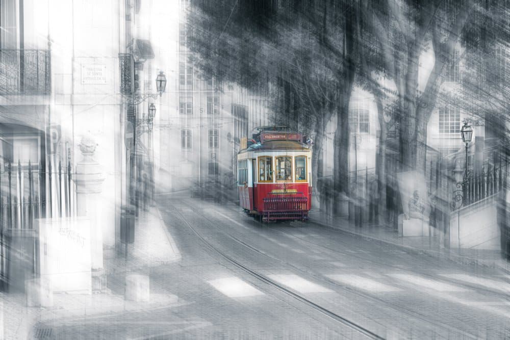 Red City Tram by Dieter Reichelt — canvas wall art