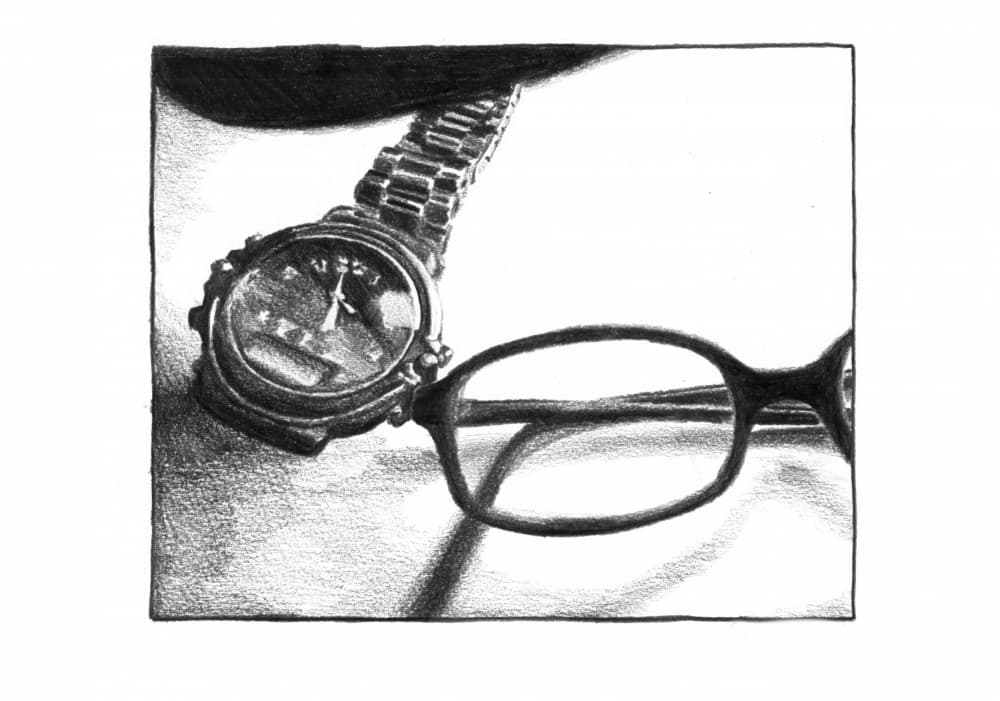 Classic Watch and Glasses Drawing by Kulik — canvas wall art