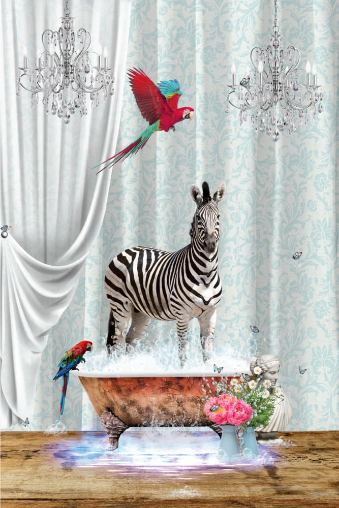 Whimsical Zebra Bath by Sue Skellern — canvas wall art