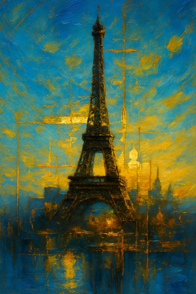Golden Eiffel Reflection by HUGO — canvas wall art