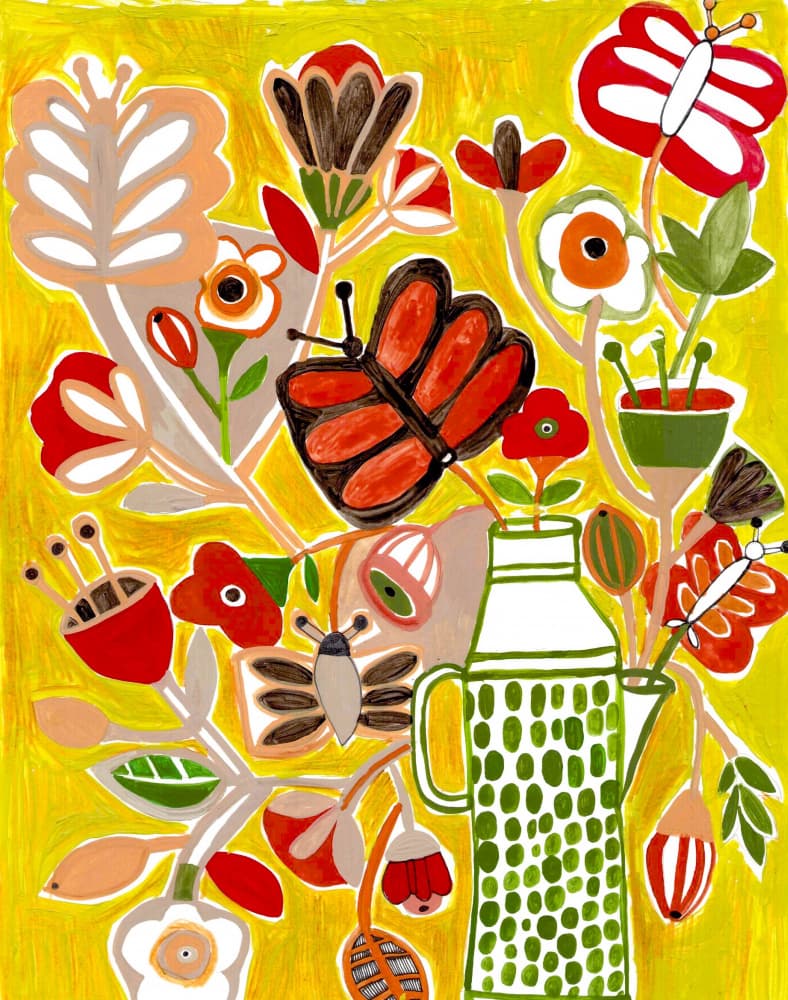 Flowers and Butterflies Love Yellow by Sharon Nullmeyer — canvas wall art