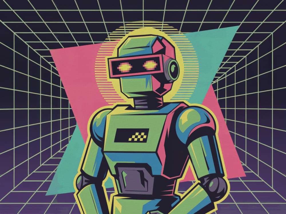 Synthwave Robot Vision by Andreas Magnusson — canvas wall art
