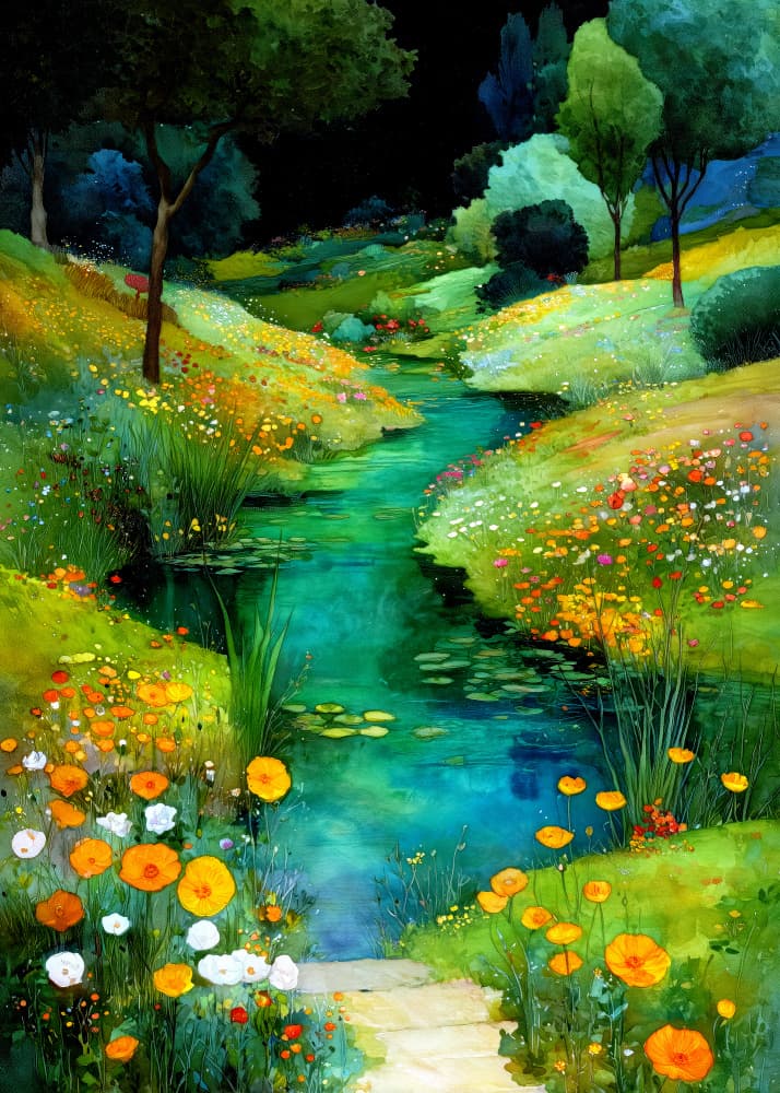 Enchanting Garden Stream by Justyna Jaszke — canvas wall art