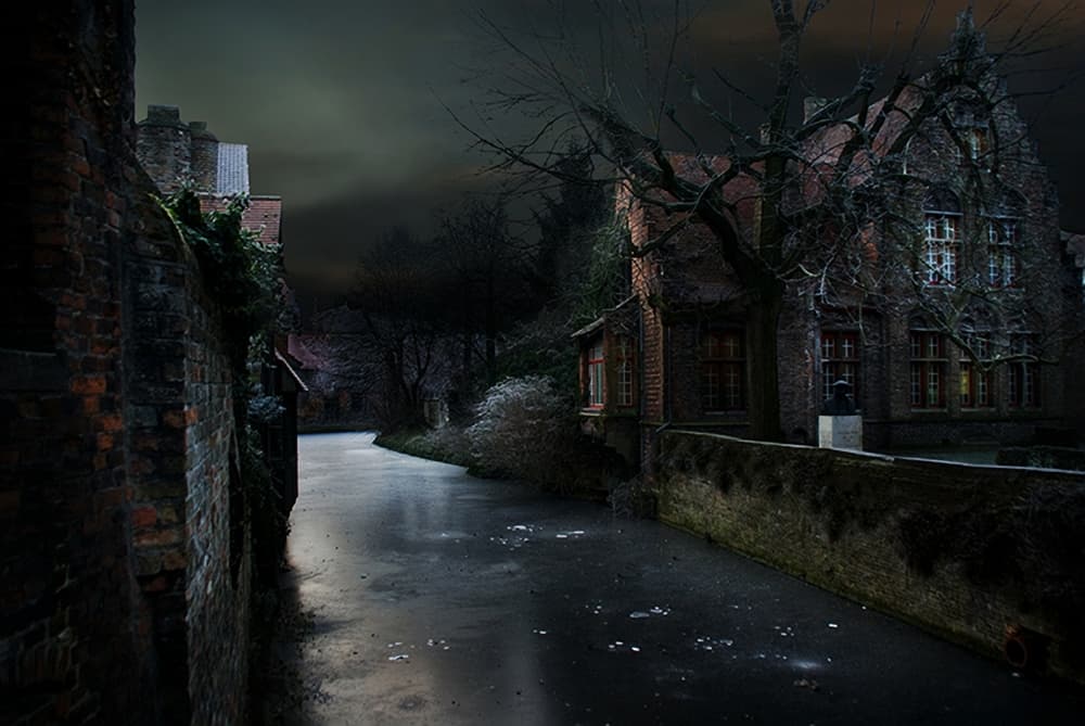 Mysterious Canal House Night by Piet Flour — canvas wall art