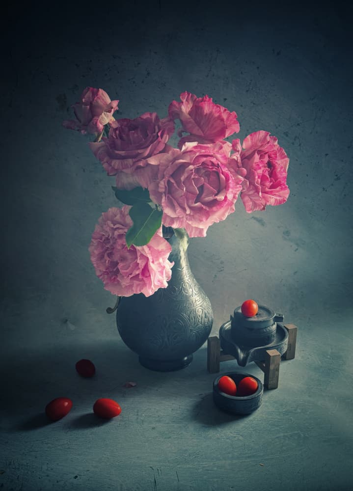 Garden Roses and Tomatoes by Judy Tseng — canvas wall art