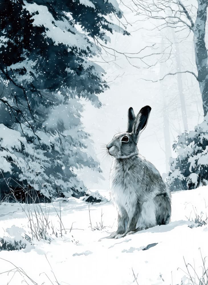 Hare in Snowy Forest by Justyna Jaszke — canvas wall art