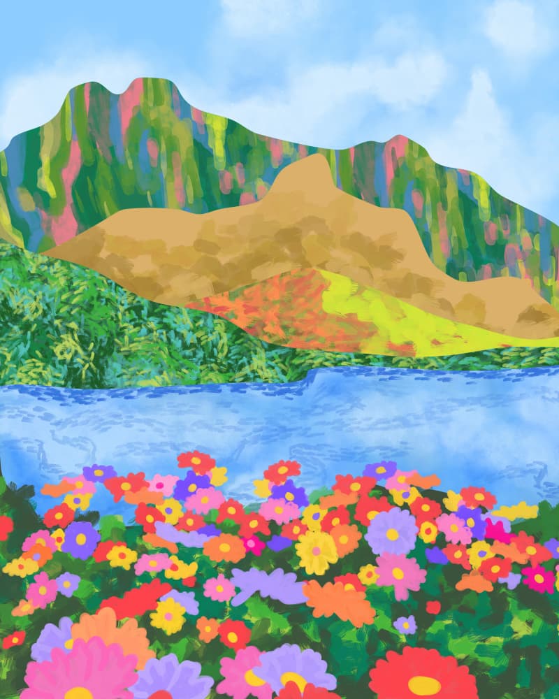 Blooming Mountain Lake by Uma Gokhale — canvas wall art