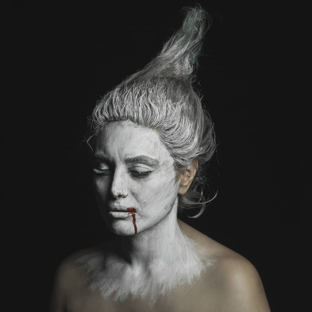 Eerie White Blood Portrait by Hooman Sedaghi — canvas wall art