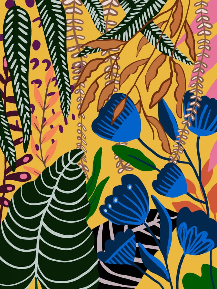 Vibrant Jungle Blooms by Little Dean — canvas wall art