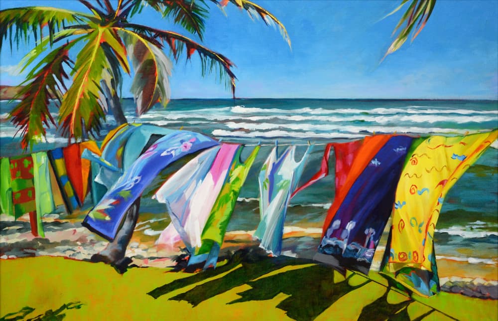 Colorful Beach Clothesline by Maxine Shore — canvas wall art