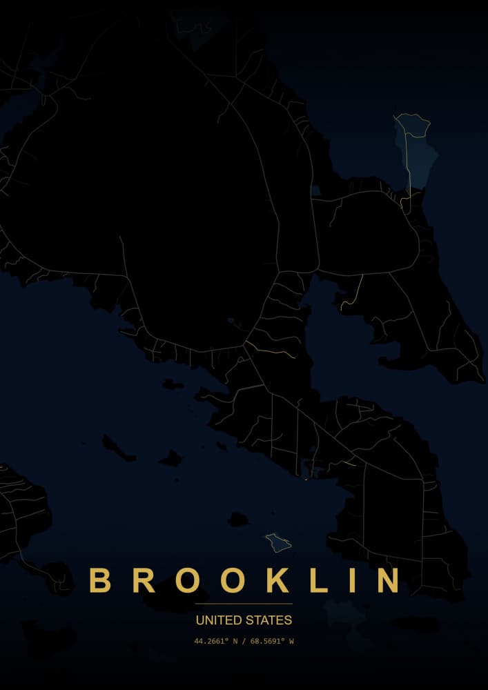 Brooklin Maine Night Map by HUGO — canvas wall art