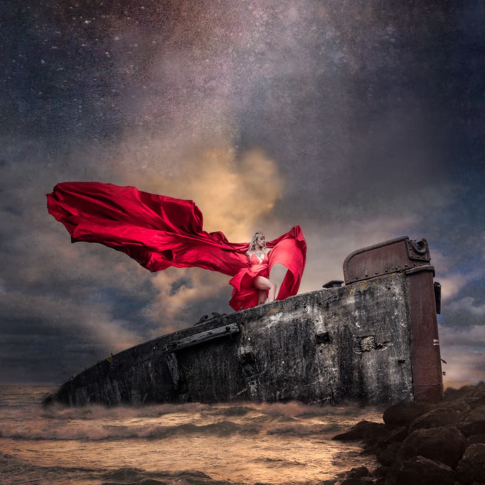 Dramatic Red Dress Shipwreck by Colin Dixon — canvas wall art