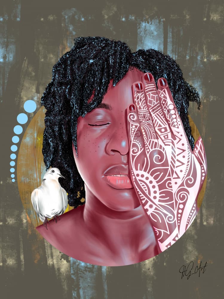 Peaceful Woman with Dove by Ojenike Oladapo — canvas wall art