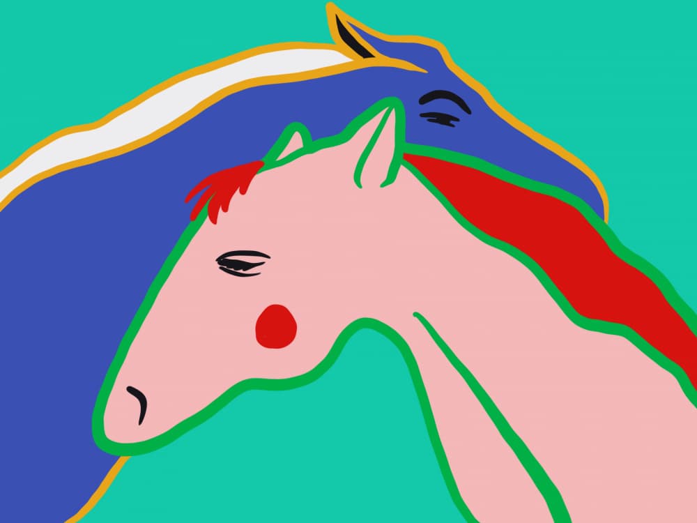 Colorful Loving Horses by Little Dean — canvas wall art