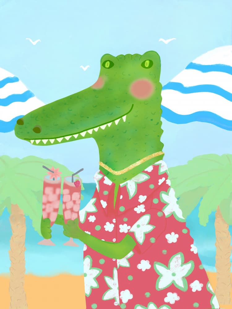 Tropical Crocodile Vacation by Aliya Putrus — canvas wall art