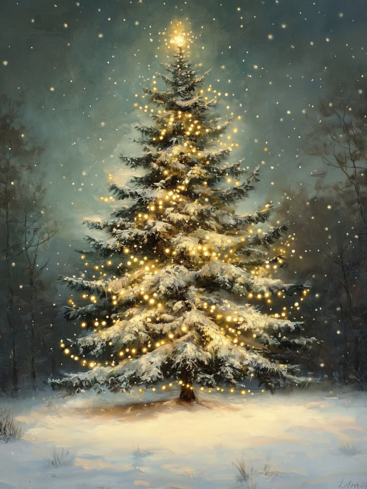 Glowing Snowy Christmas Tree by Jolly and Dash — canvas wall art