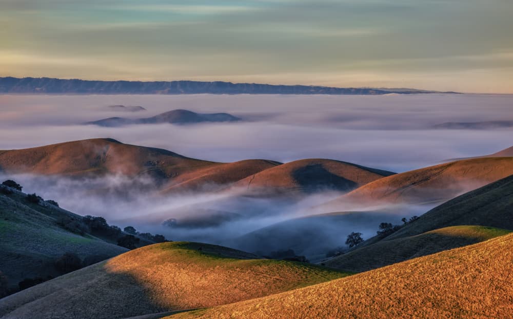 Golden Hills Fog by Jenny Qiu — canvas wall art
