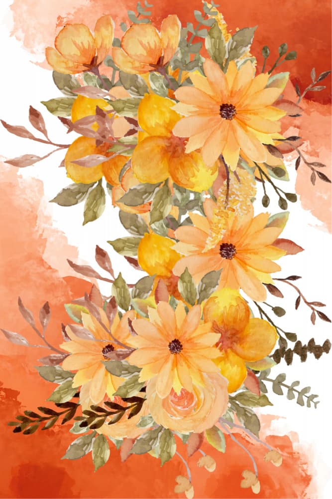 Orange Autumn Watercolor Floral by Hussein Abdel Aal — canvas wall art