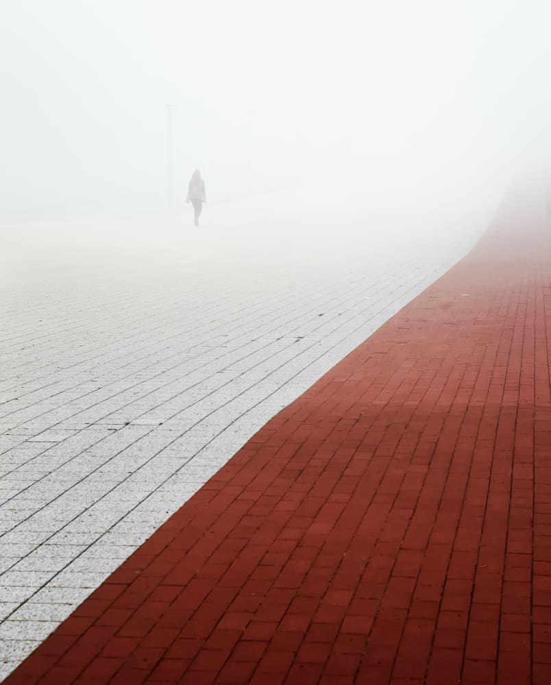 Lone Figure Fog Path by Anna Niemiec — canvas wall art