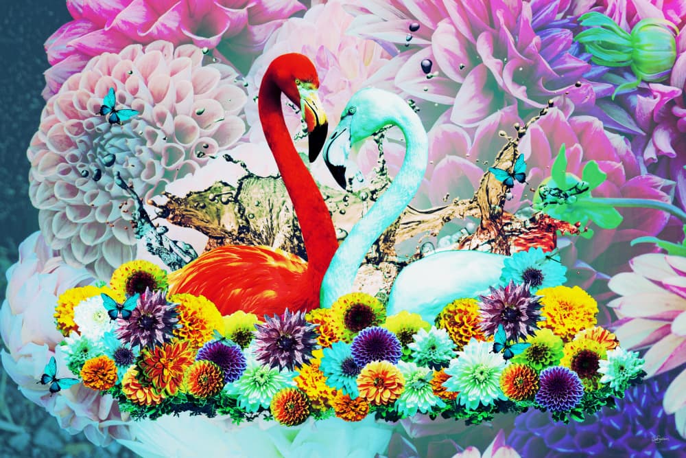 Vibrant Flamingo Garden by Sue Skellern — canvas wall art