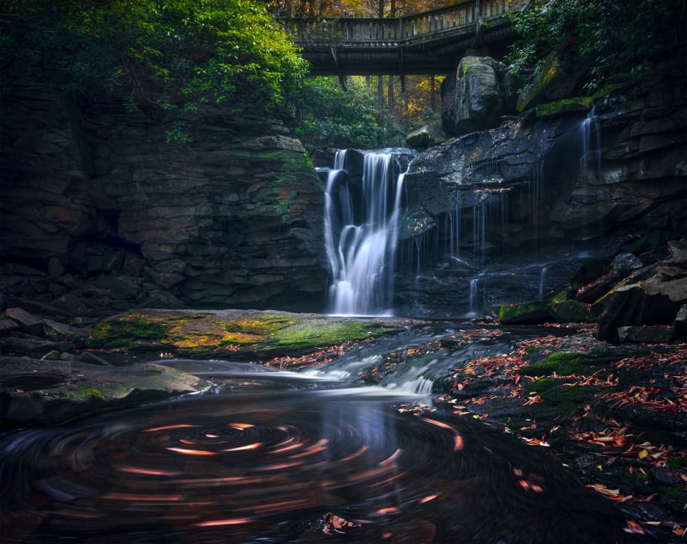 Autumn Waterfall Reflections by Ruiqing P. — canvas wall art