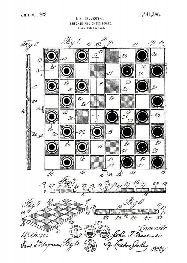 Vintage Chess Checker Patent by Andreas Magnusson — canvas wall art