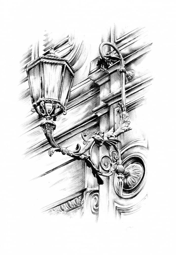 Ornate Street Lamp Sketch by Kulik — canvas wall art