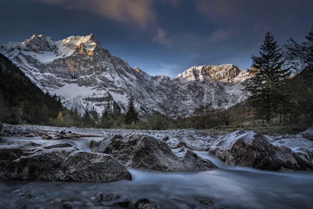 Snowy Mountain River Morning by Norbert Maier — canvas wall art