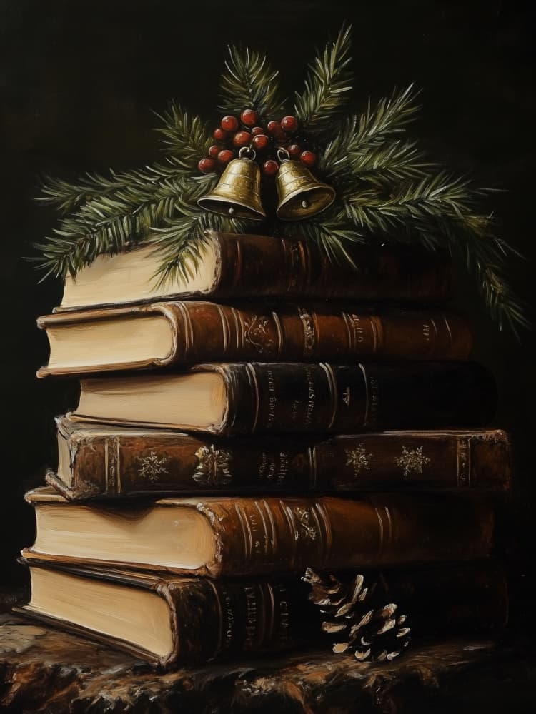 Christmas Book Stack by Jolly and Dash — canvas wall art