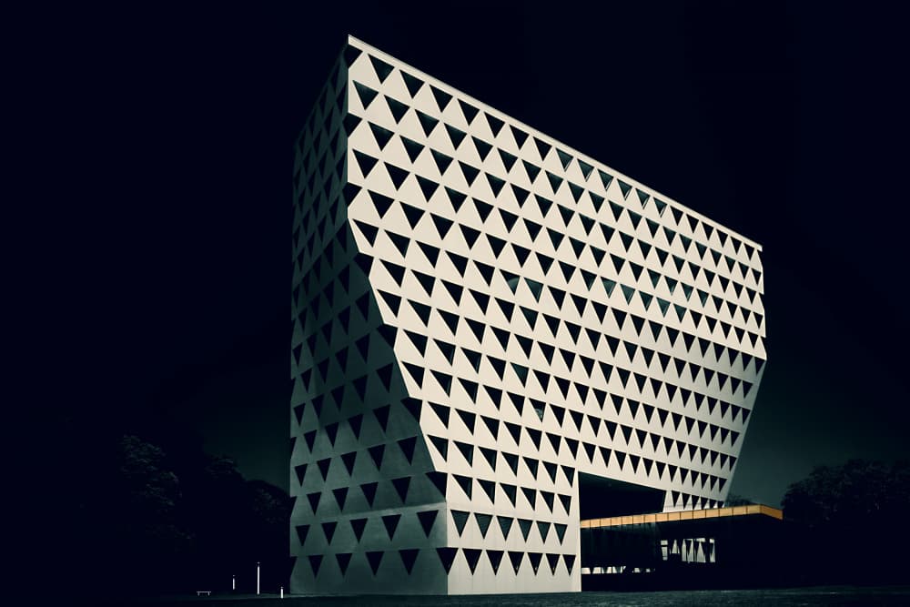 Geometric Facade Night by Rolf Endermann — canvas wall art