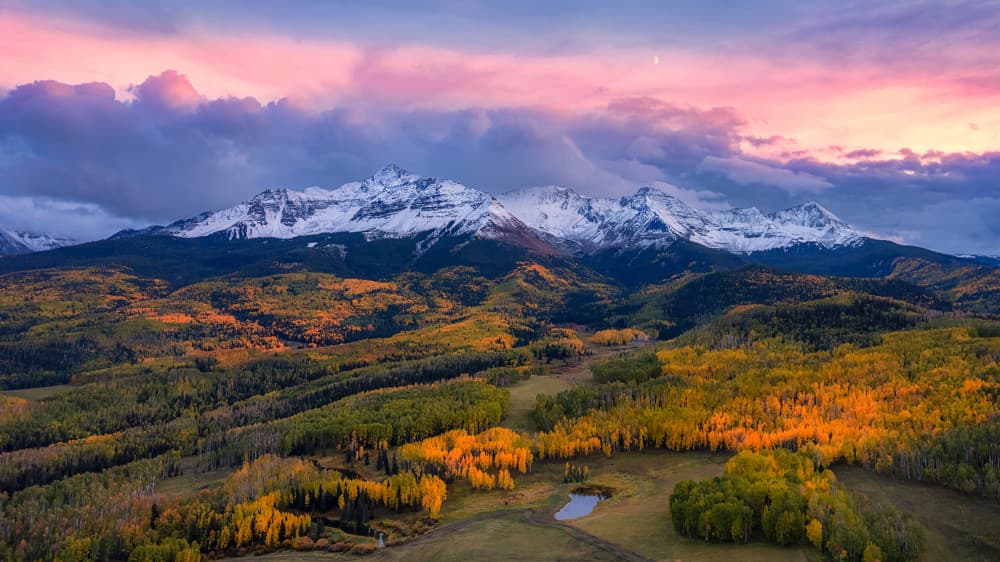 Pink Sky Mountain Fall by Mei Xu — canvas wall art