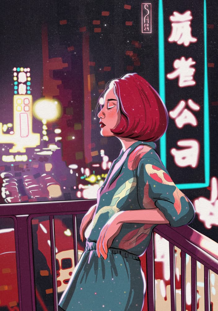Tokyo Night Reflection by Sarah Oliveira — canvas wall art