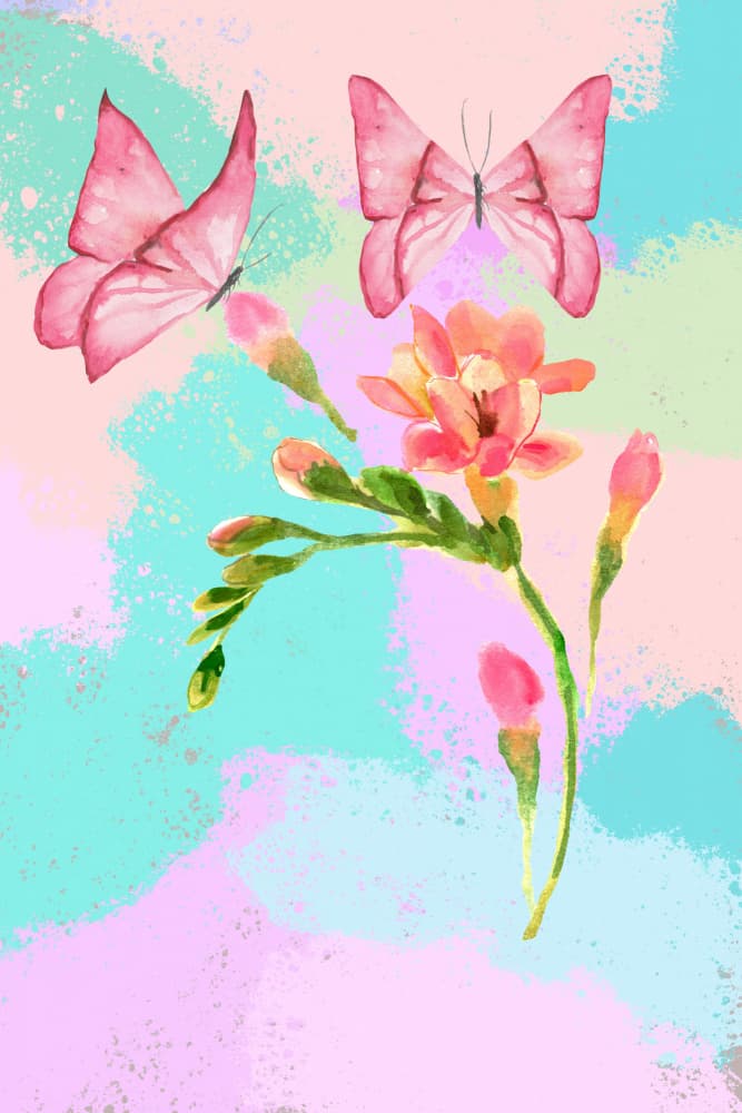 Pink Butterflies and Flowers by Hussein Abdel Aal — canvas wall art