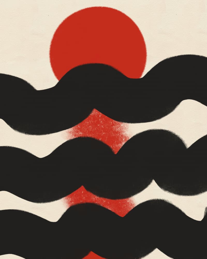 Red Sun Black Waves by Deepthi s — canvas wall art