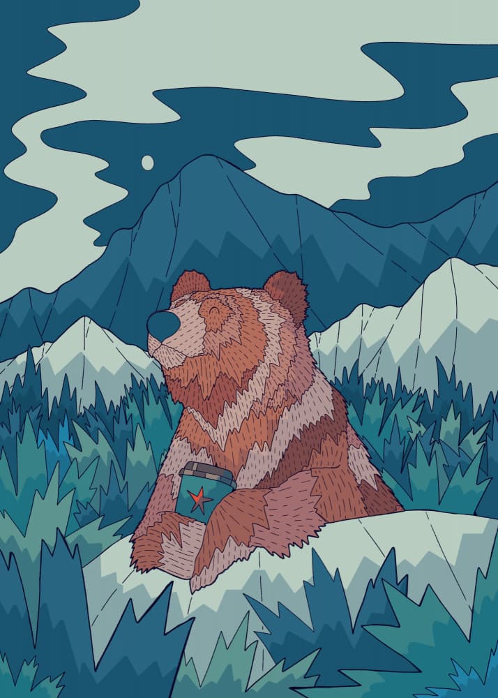 Cozy Bear Mountain Coffee by Stephen Wade — canvas wall art