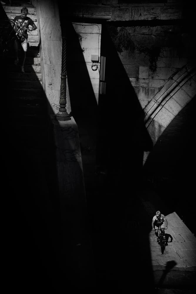 Urban Shadows Cyclist by Antonio Grambone — canvas wall art