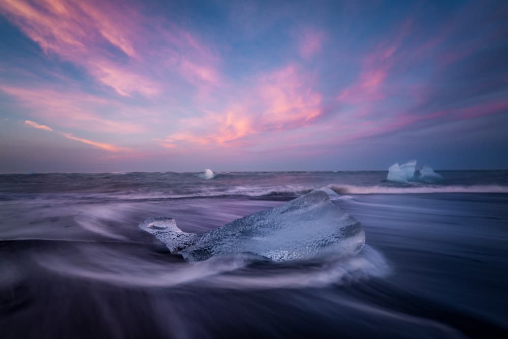 Serene Ice Beach Sunset by Yongnan Li (李永男) — canvas wall art
