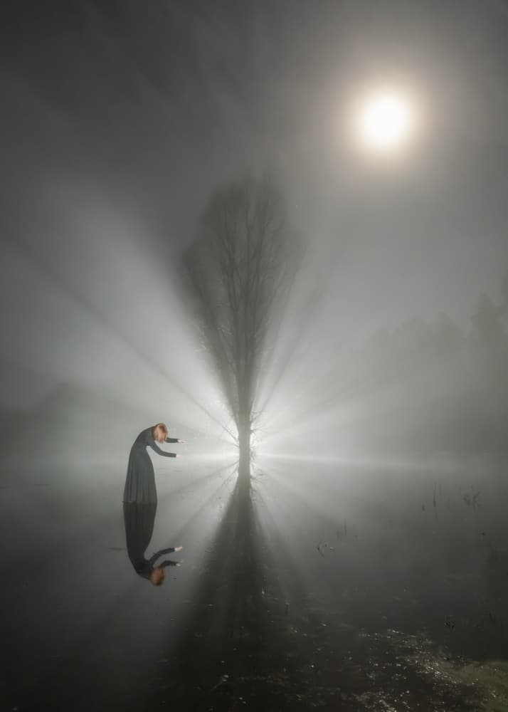 Solitary Woman Misty Light by Leszek Paradowski — canvas wall art