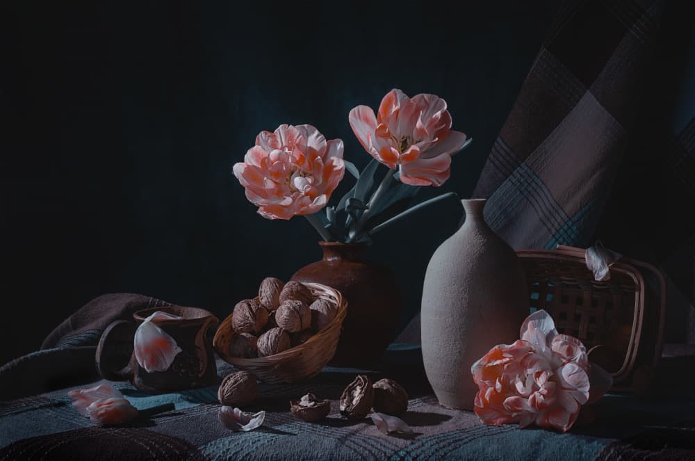 Moody Still Life Tulips by Lydia Jacobs — canvas wall art