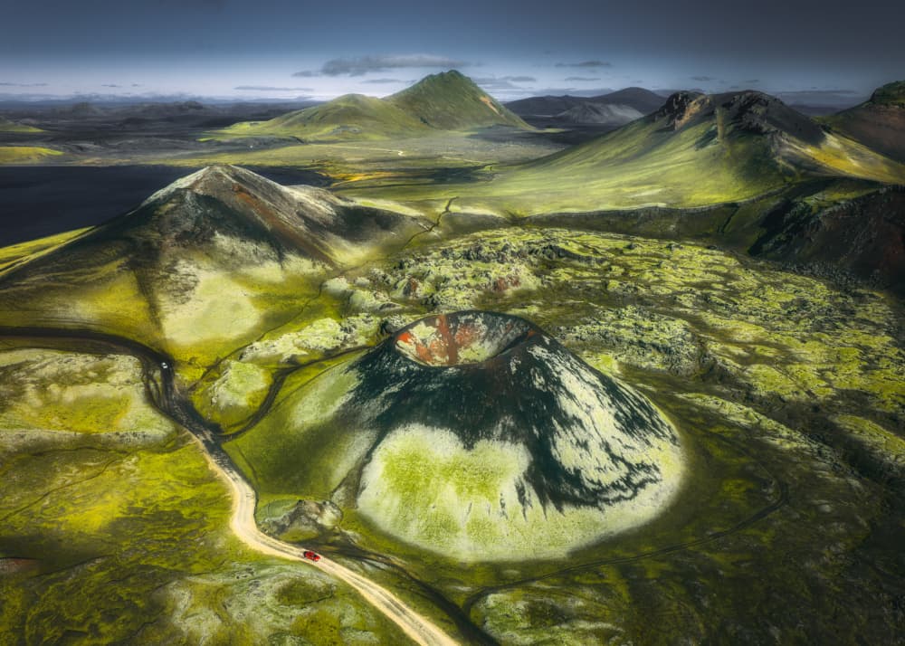 Icelandic Green Volcano Road by Yuan Cui — canvas wall art