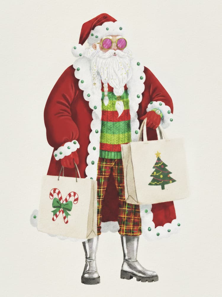 Stylish Santa Shopping by Andreas Magnusson — canvas wall art