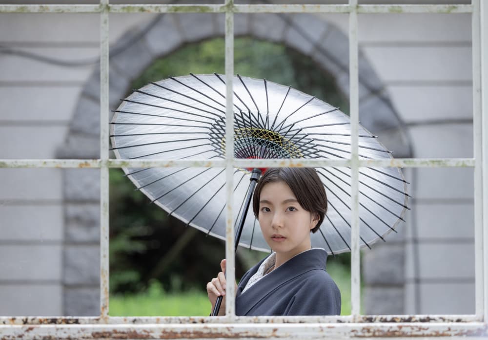 Japanese Woman Umbrella Window by Tsutomu Sakamoto — canvas wall art