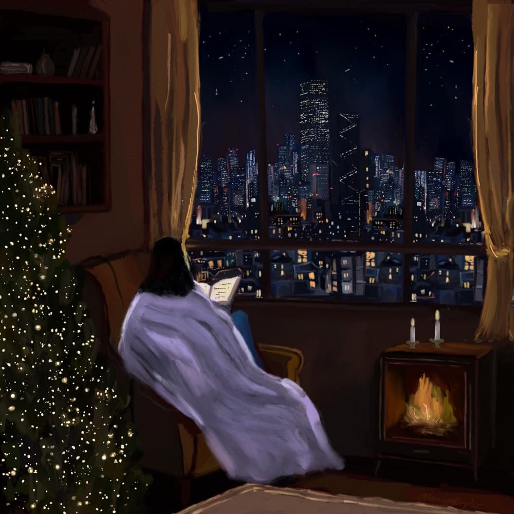 Cozy City Christmas Night by Osheensgallery — canvas wall art
