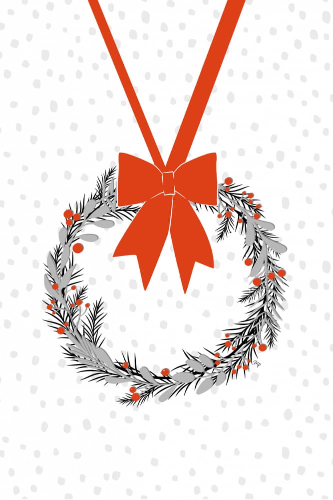 Festive Wreath Red Bow by Martina — canvas wall art