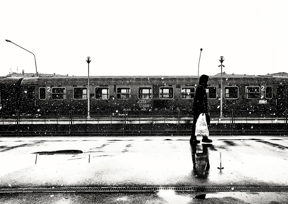 Winter Platform Walk by Julien Oncete — canvas wall art