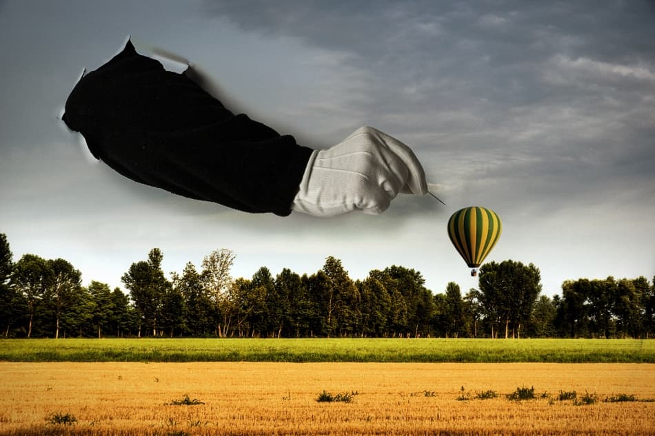 Gloved Hand Balloon Pop by Mister Solo — canvas wall art