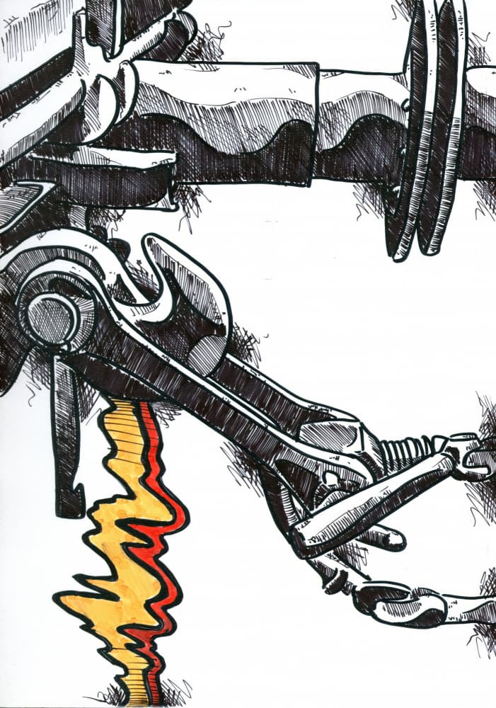 Cyborg's Fiery Reach by Kulik — canvas wall art