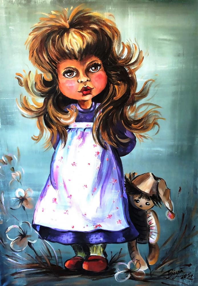 Whimsical Girl And Doll by Anda Bieza — canvas wall art