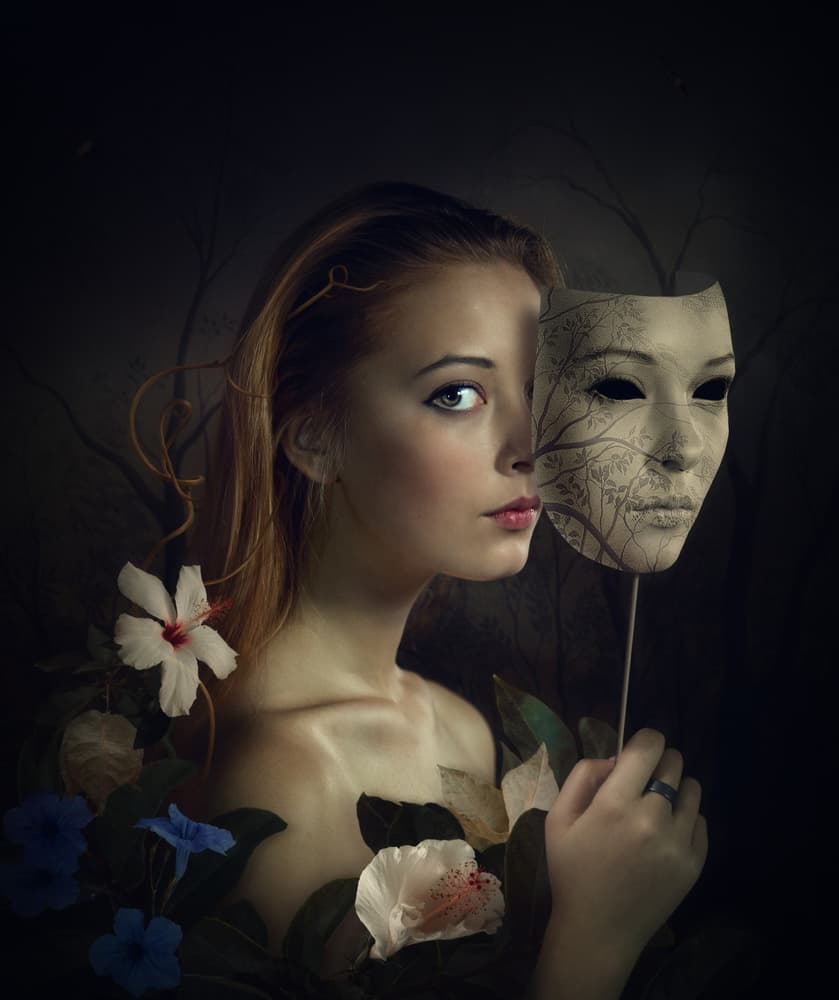 Masked Woman Floral Portrait by Svetlana Melik-Nubarova — canvas wall art
