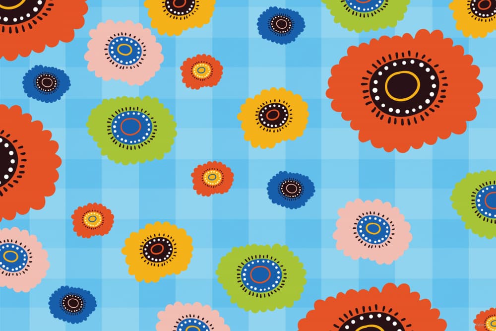 Colorful Blue Plaid Flowers by Sue Skellern — canvas wall art